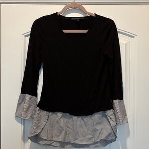 White House Black Market Black Blouse with White Striped Hem